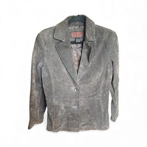 Siena Women’s Gray Leather Blazer, Size 8